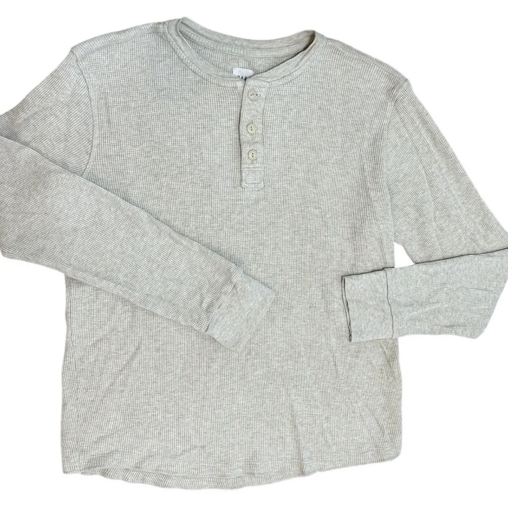GAP Boys Thermal-Knit Long Sleeve Henley Waffle Oatmeal Cream Pullover Size Med